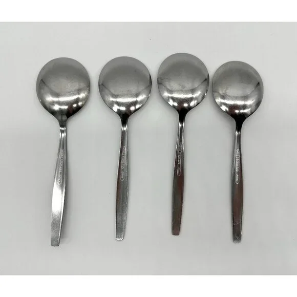 Vintage Spoons World Stainless Steel Taiwan Textured Soup Teaspoon 70s 15 Pieces - Picture 3 of 9